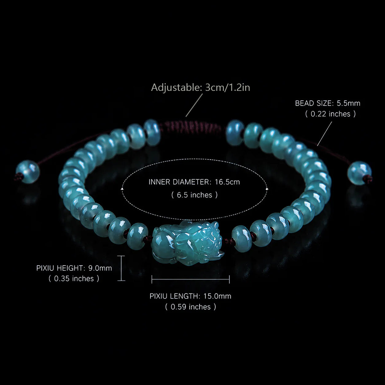 Blue Jadeite Pixiu Abacus Bead Bracelet