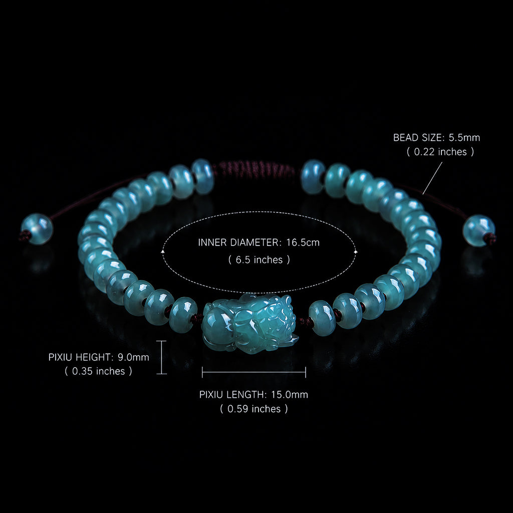 Blue Jade Pixiu Abacus Bead Bracelet