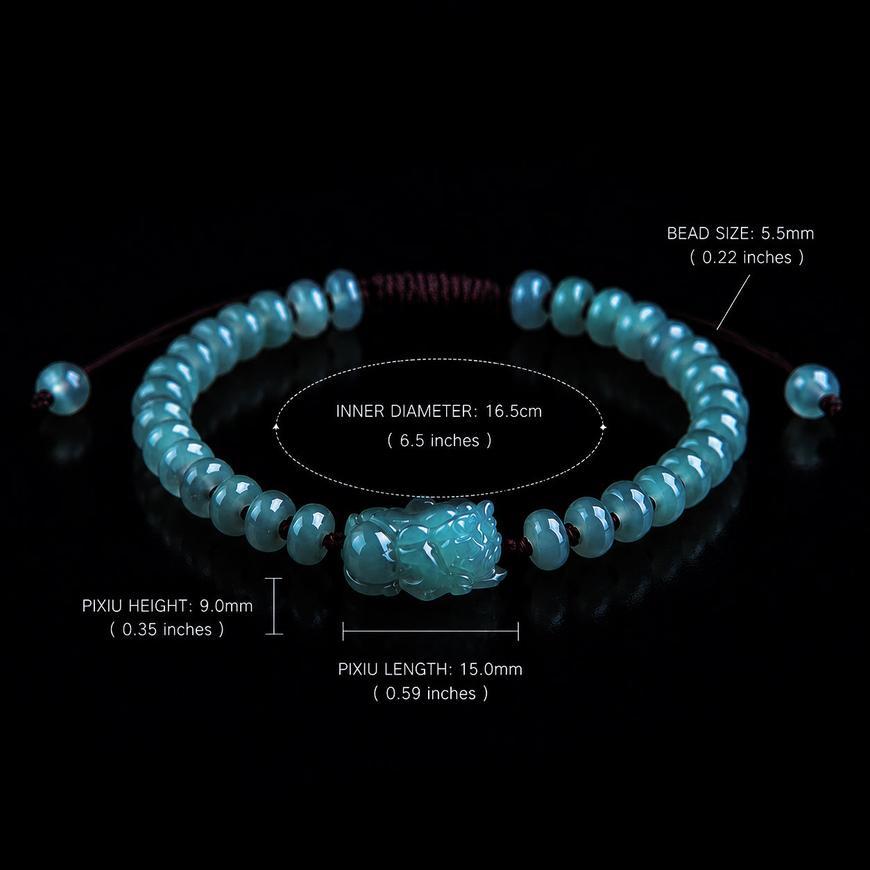 Natural Blue Jadeite Pixiu Abacus Beads Handmade Braided Bracelet