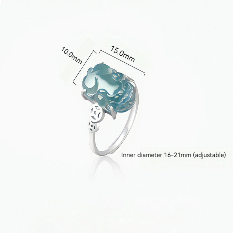 Natural Blue Jade Pixiu Adjustable Ring for Women – S925 Silver jade BMjade