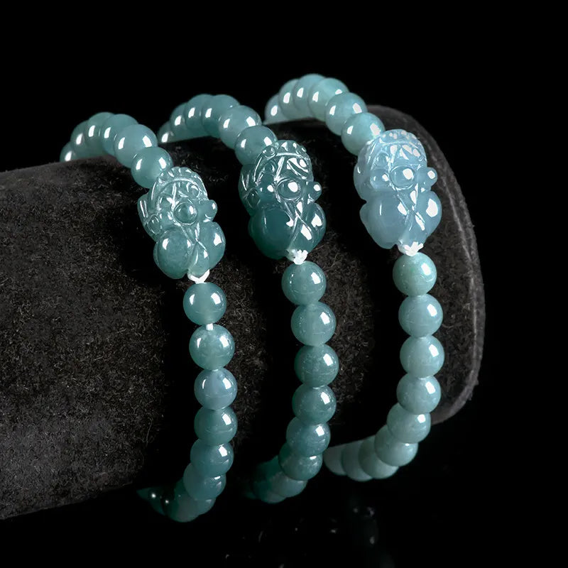 Natural Blue Jade Pixiu Feng Shui Beaded Bracelet for Good Luck jade BMjade