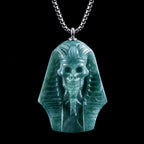 Natural Hand-Carved  BlueJadeite 3D Egyptian Pharaoh Necklace for Men