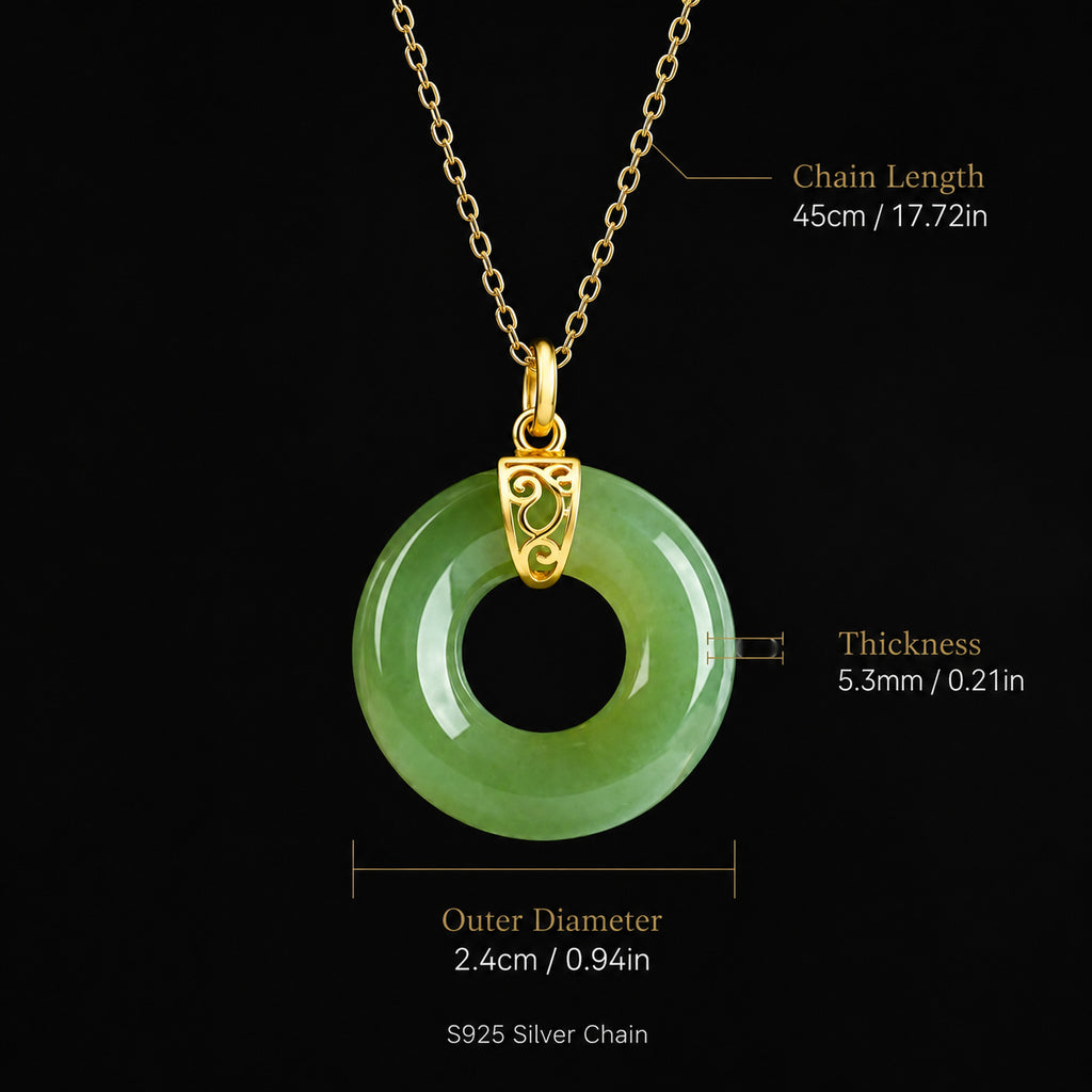 Lucky Green Jade Donut Necklace – 45cm S925 Silver Jewelry, Symbol of Peace & Prosperity