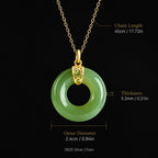 Lucky Green Jade Donut Necklace – 45cm S925 Silver Jewelry, Symbol of Peace & Prosperity