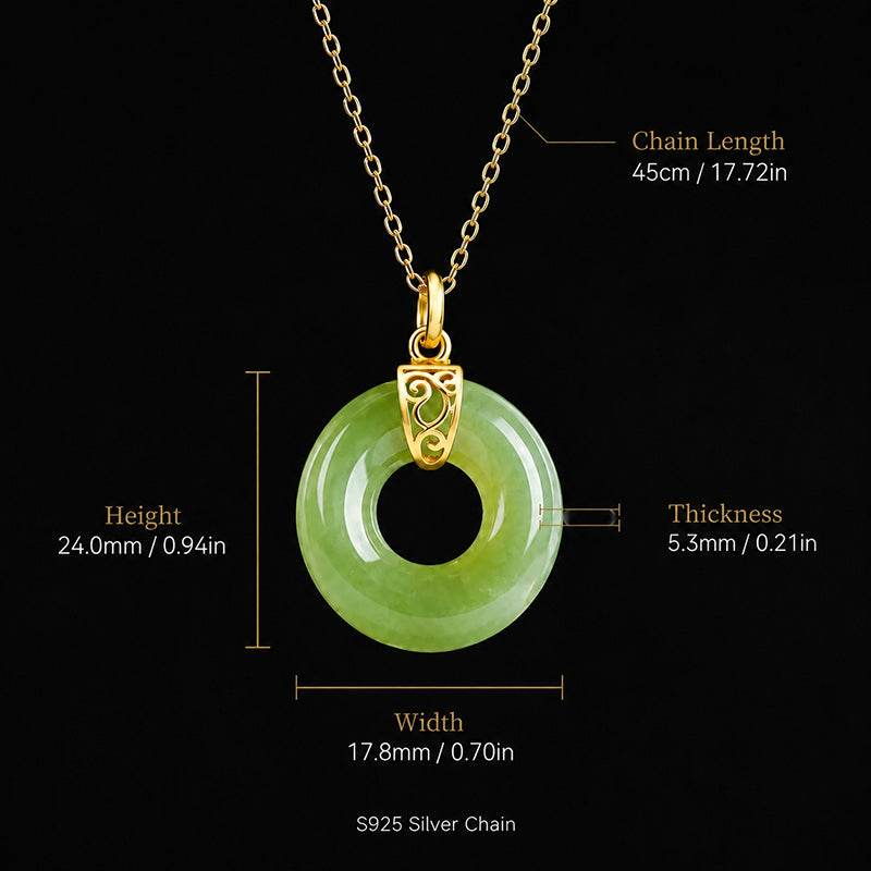 Green Nephrite Jade Ping An Kou Necklace