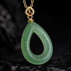 Natural Green Jade Feng Shui Ripple Teardrop Necklace for Women – S925 Silver & 18K Gold, Symbol of Serenity & Good Luck