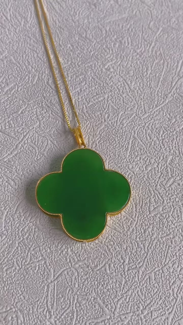 Green Nephrite Jade Clover Pendant Necklace
