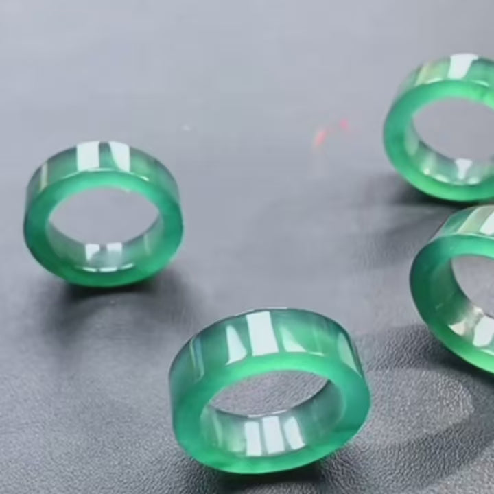 Natural Blue-Green Jadeite Wide Band Ring for Men
