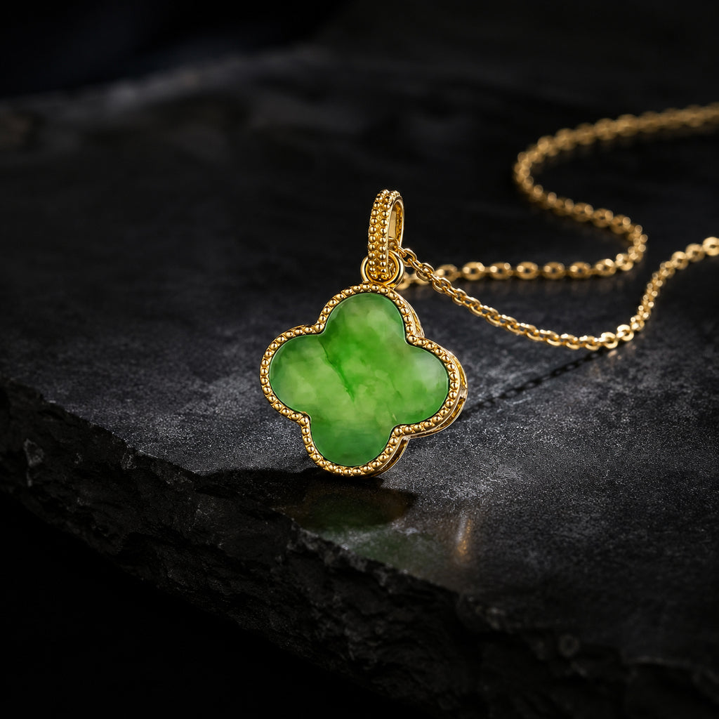 Natural Green Jade Four-Leaf Clover Pendant Necklace – Lucky Jewelry for Love, Health & Happiness