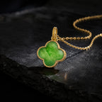 Natural Green Jade Four-Leaf Clover Pendant Necklace – Lucky Jewelry for Love, Health & Happiness