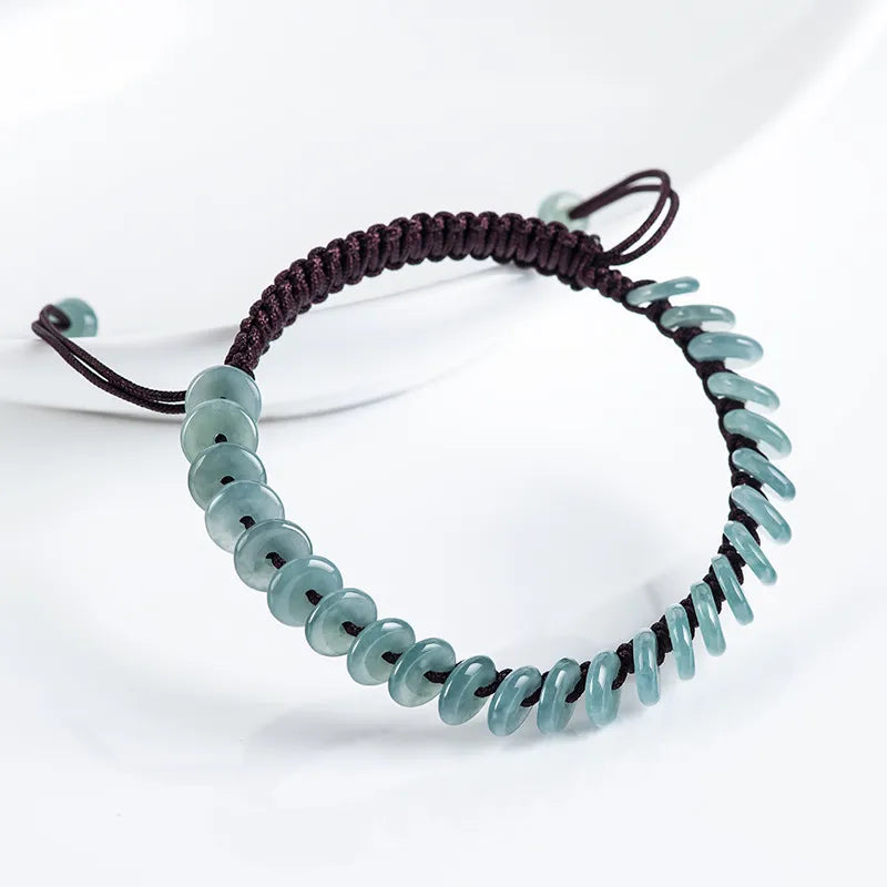 Handwoven Natural Blue Jadeite Peace Buckle Bracelet for Women jade BMjade