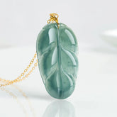 Natural Jadeite Blue Leaf Pendant Necklace for Women – 18K Gold jade BMjade