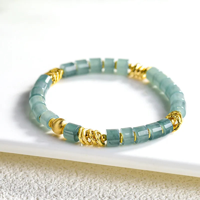 Blue Jadeite Barrel Bead Stretch Bracelet for Women – S925 Silver jade BMjade