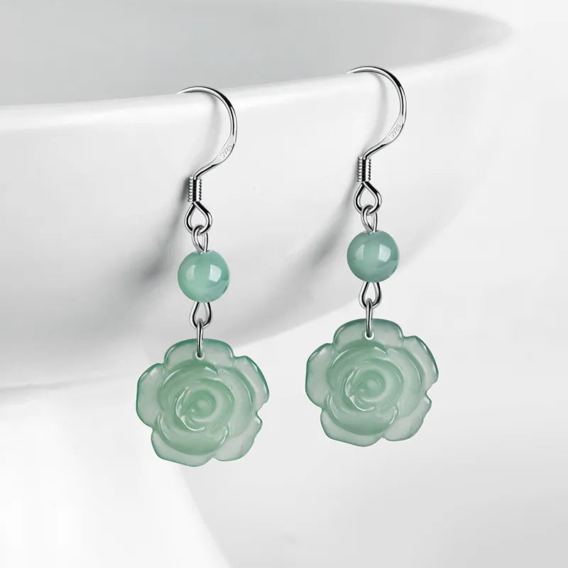 S925 Blue Jadeite Rose Stud Earrings – Natural Handcrafted Jewelry jade BMjade