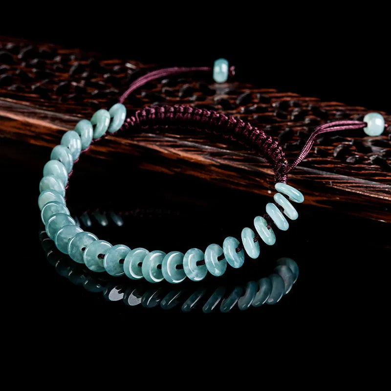 Handwoven Natural Blue Jadeite Peace Buckle Bracelet for Women jade BMjade