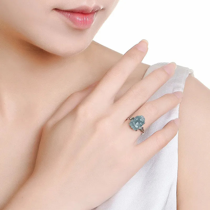 Natural Blue Jade Pixiu Adjustable Ring for Women – S925 Silver jade BMjade