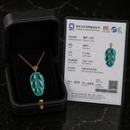 Natural Jadeite Blue Leaf Pendant Necklace for Women – 18K Gold