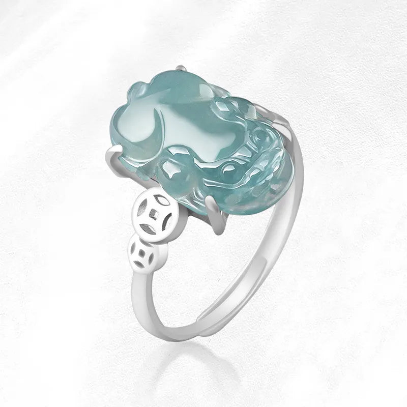 Natural Blue Jade Pixiu Adjustable Ring for Women – S925 Silver jade BMjade