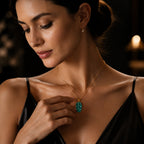 Natural Jadeite Blue Leaf Pendant Necklace for Women – 18K Gold