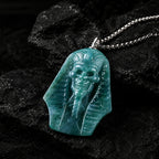 Natural Hand-Carved  BlueJadeite 3D Egyptian Pharaoh Necklace for Men
