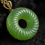 Natural Green Jade Spiral Ping An Kou Necklace – 46cm S925 Silver & 18K Gold Clasp, Symbol of Peace & Good Fortune