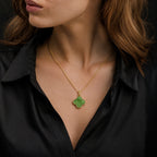 Natural Green Jade Four-Leaf Clover Pendant Necklace – Lucky Jewelry for Love, Health & Happiness