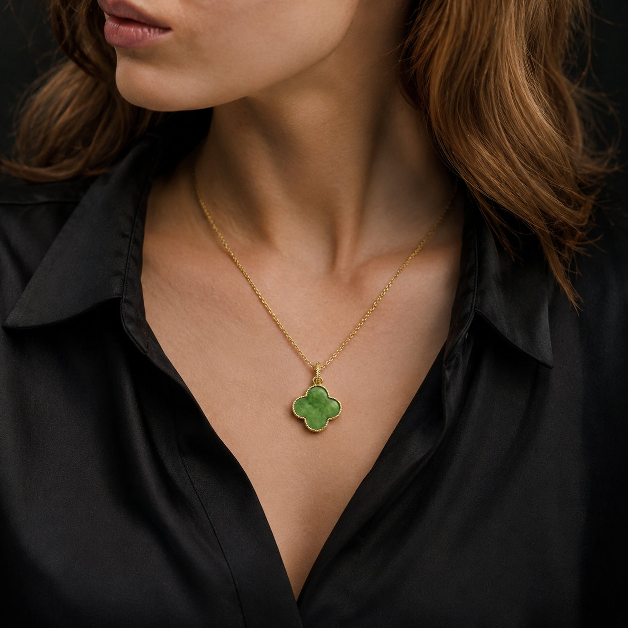 Natural Green Jade Four-Leaf Clover Pendant Necklace – Lucky Jewelry for Love, Health & Happiness