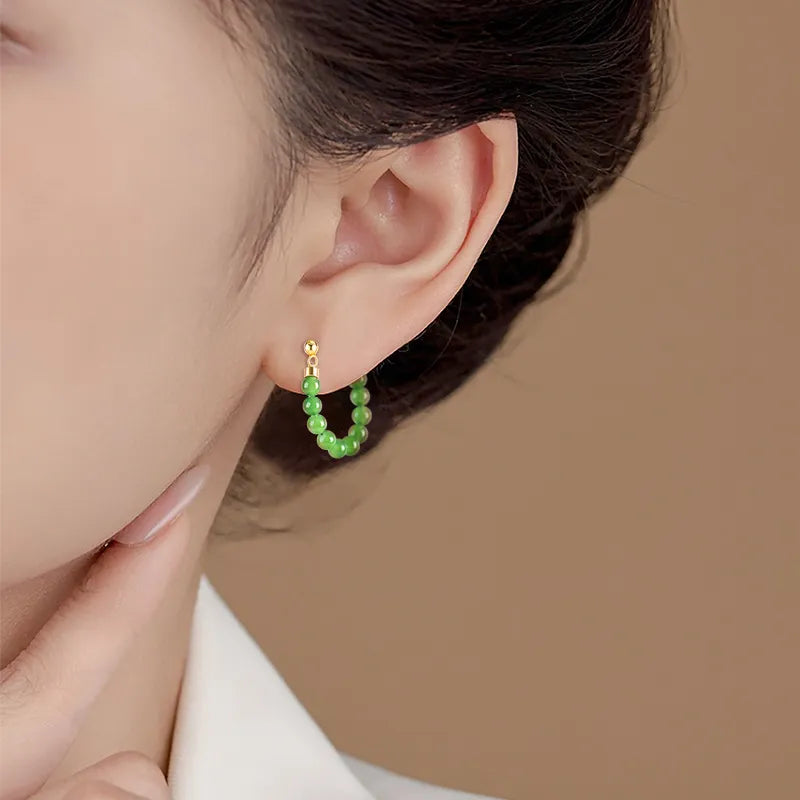 Real Burmese Green Jade Bead Chain Earrings – S925 Silver Jewelry jade BMjade
