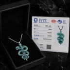 Hand-Carved Jadeite Snake Pendant Necklace for Men – Blue Jade