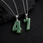 Green jade number pendants 4 and 1 with S925 silver bail