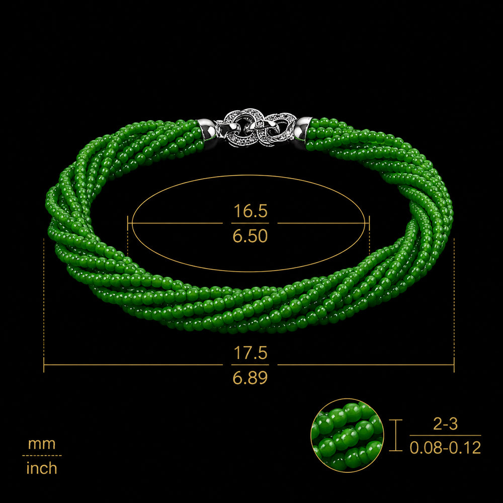 Natural Green Jadeite Twisted Bead Bracelet Handmade Jade Jewelry