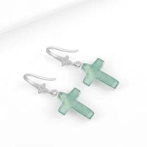 Natural S925 Blue Jadeite Cross Earrings – Sterling Silver Jewelry jade BMjade