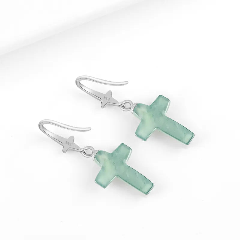 Natural S925 Blue Jadeite Cross Earrings – Sterling Silver Jewelry jade BMjade