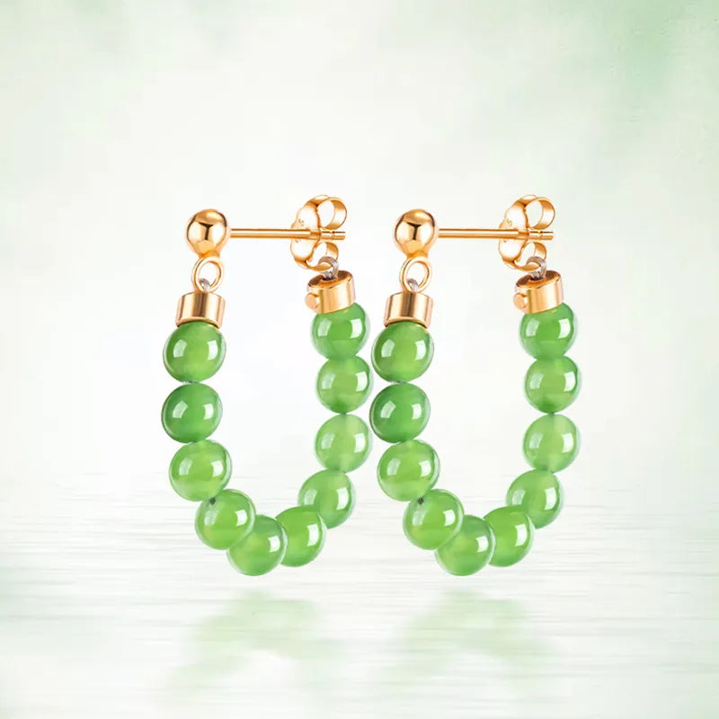 Real Burmese Green Jade Bead Chain Earrings – S925 Silver Jewelry jade BMjade