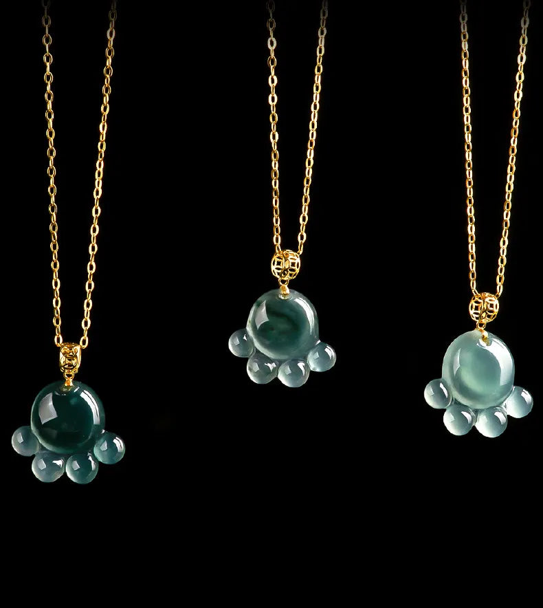 Real Blue Jadeite Cat Paw Pendant Necklace – 925 Silver Chain 46CM, 18K Gold Clasp jade BMjade