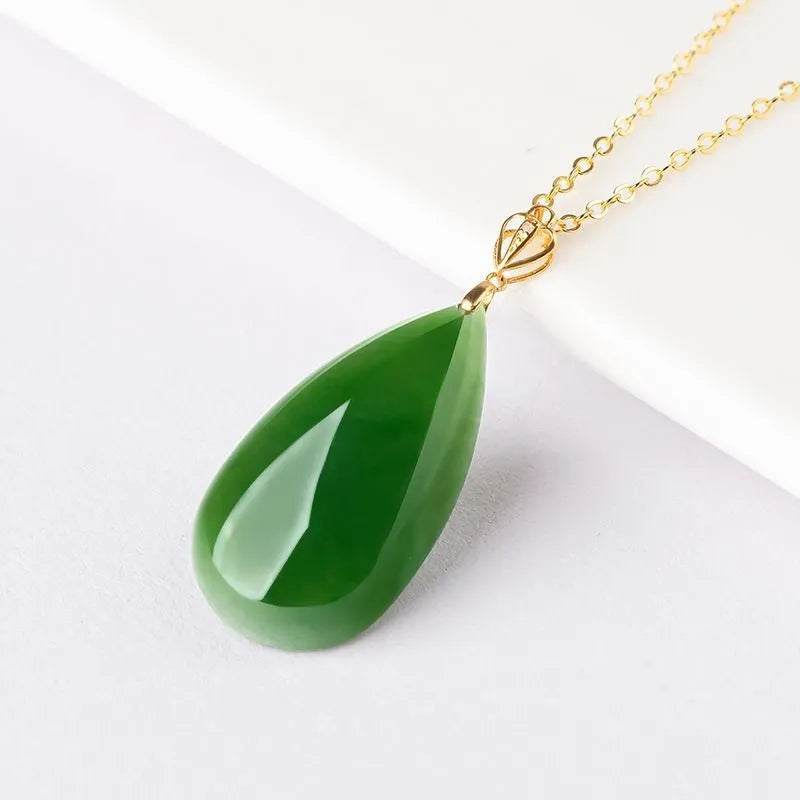 Real Burmese Green Jade Teardrop Necklace – 18K Gold Jewelry jade BMjade