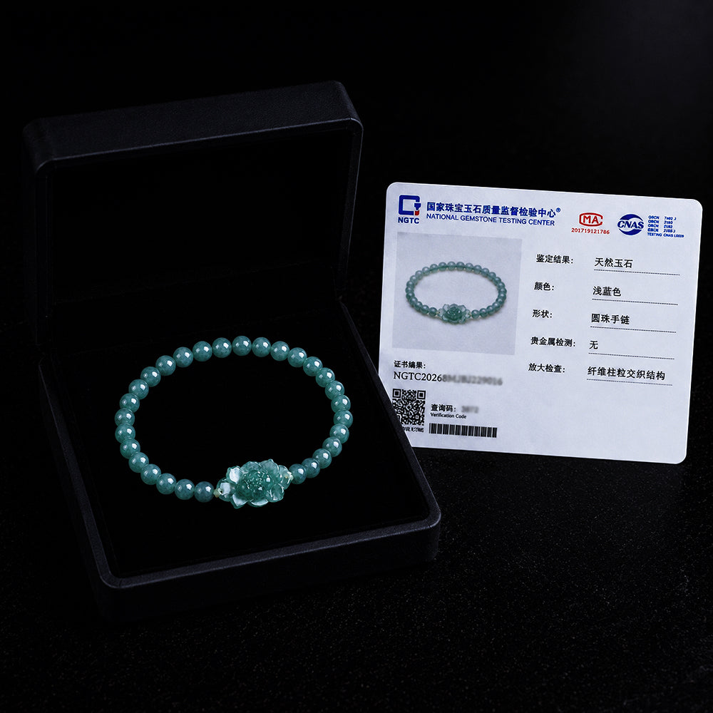 Blue Green Jade Lotus Bracelet for Women