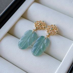 18K gold Jade earrings jade bmjade Jade: 18 mm    /   ear post: 12 mm. light blue 