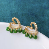 14K gold Jade Earrings jade bmjade Jade: 6 mm    /    ear post: 35 mm green 